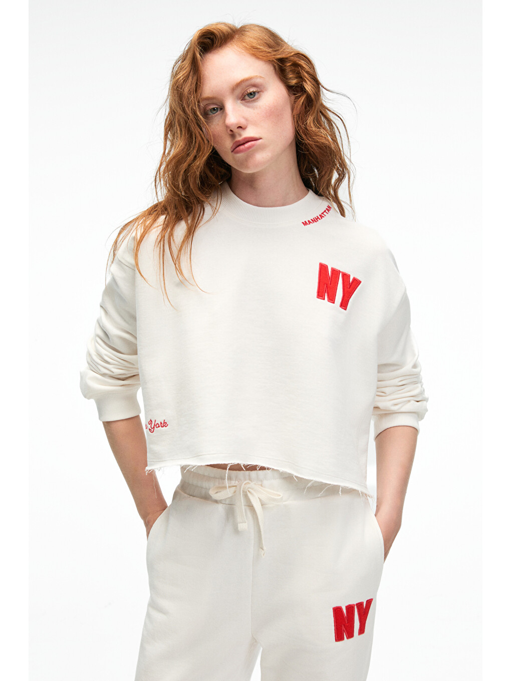 Delyra Kadın Bisiklet Yaka Rahat Kesim Nakış Detaylı Ekru Sweatshirt-3