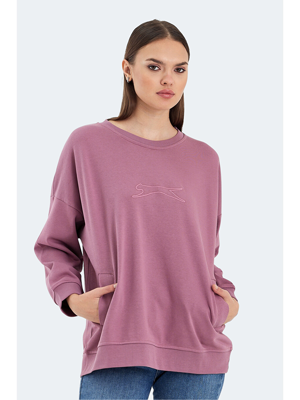 Karışık Vıkentı Sw 2 Li Set Kadın Cepli Oversıze Yeşil - Gül Sweatshırt-1