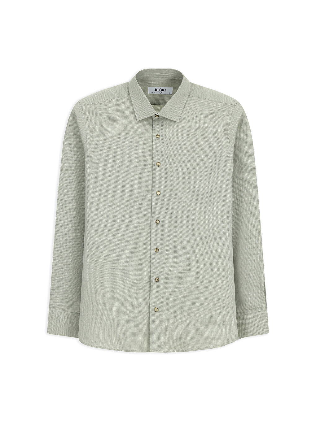 Yeşil Uzun Kol Slim Fit Dar Kesim Desenli Pamuk Gömlek