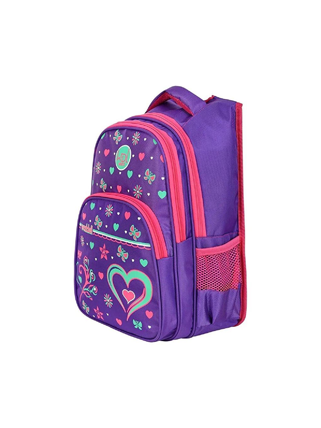 3 Bölmeli İlkokul Çantası ve Beslenme Çantası Kalp Mor 3025-2