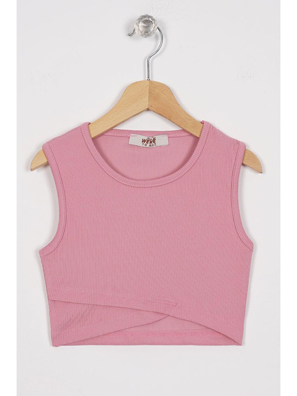 Pembe Bisiklet Yaka Çapraz Bel Detaylı Kız Çocuk Tişört