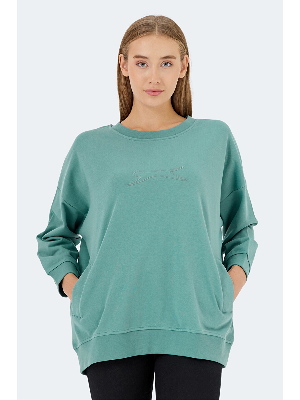 Karışık Vıkentı Sw 2 Li Set Kadın Cepli Oversıze Yeşil - Gül Sweatshırt-3