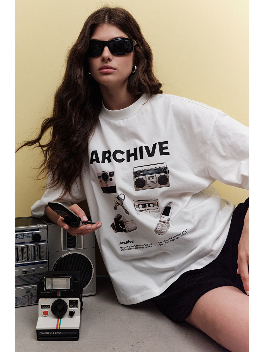 Beyaz Baskılı Kısa Kol T-Shırt Archıve-2
