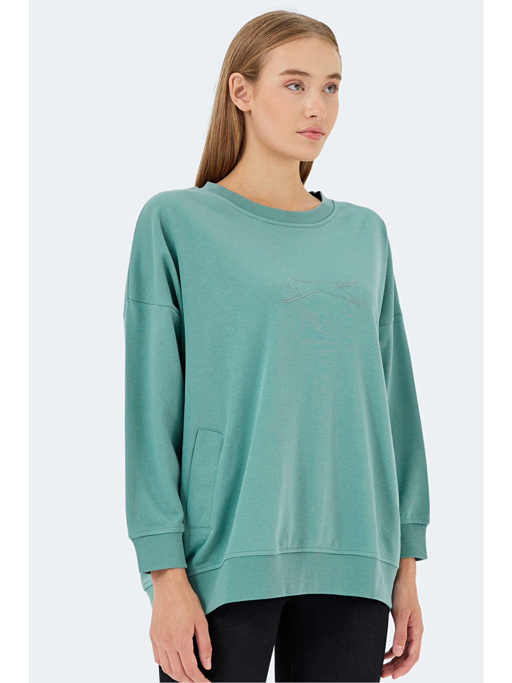 Karışık Vıkentı Sw 2 Li Set Kadın Cepli Oversıze Yeşil - Gül Sweatshırt-6