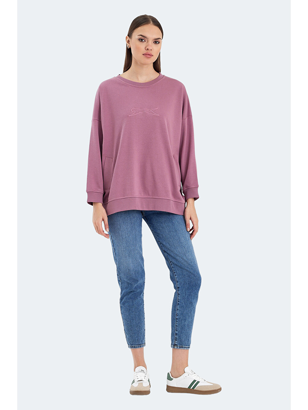 Karışık Vıkentı Sw 2 Li Set Kadın Cepli Oversıze Yeşil - Gül Sweatshırt-7
