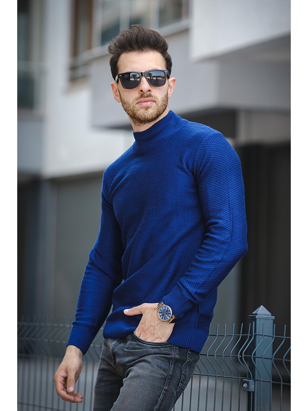 Mavi Seka 509 Slim Fit Petek Örgü Erkek Yarım Balıkçı Kazak