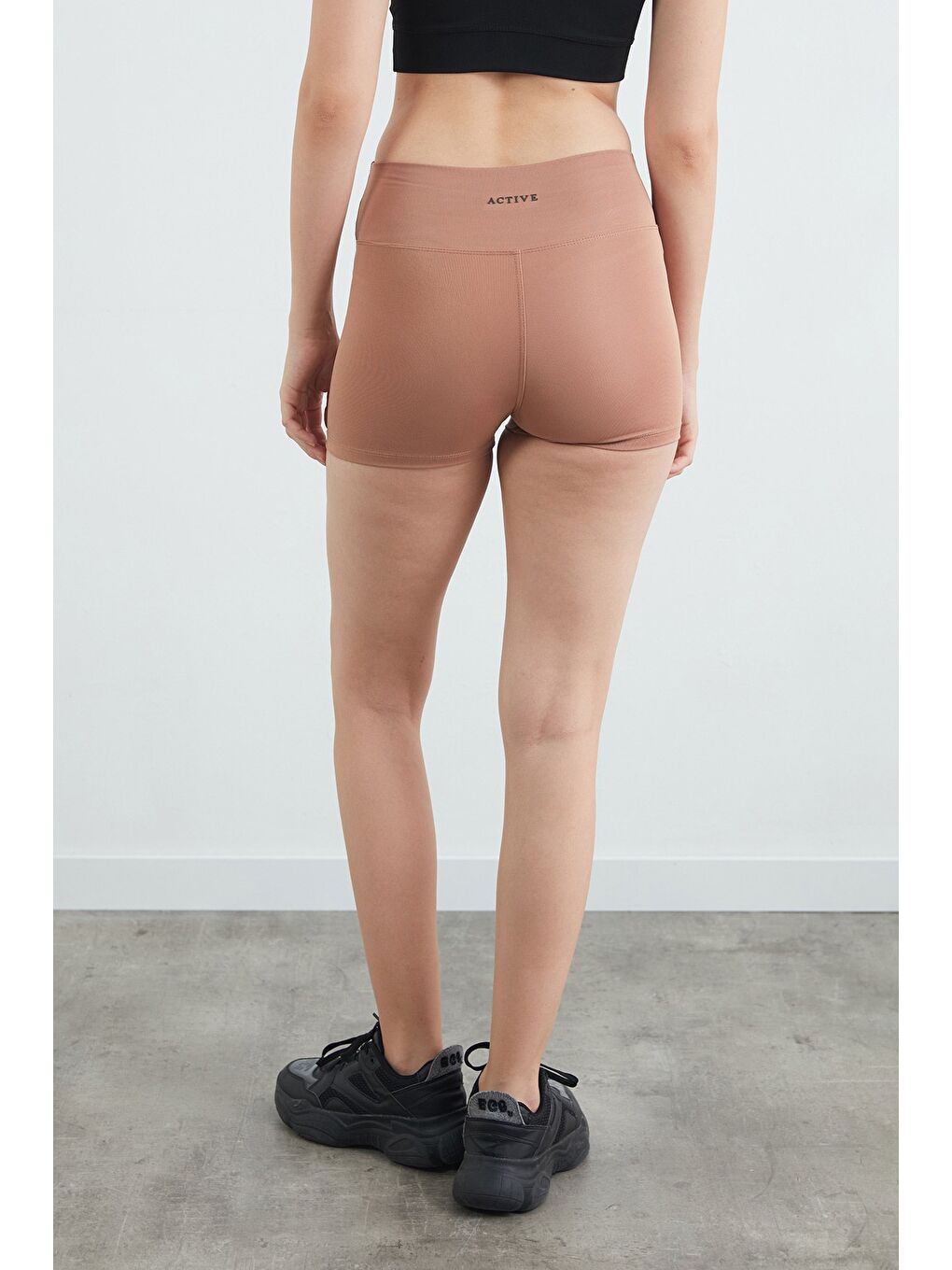 Bej Active Yazı Baskılı Dalgıç Kumaş Biker Tayt-2