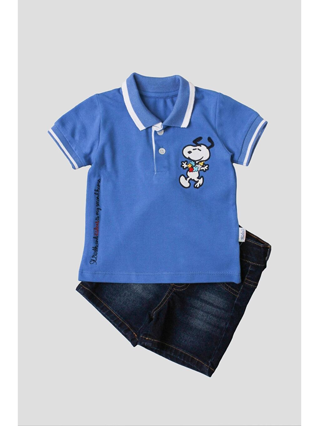 Mavi Erkek bebek pamuklu polo takım pantolon üst ikili takım-1