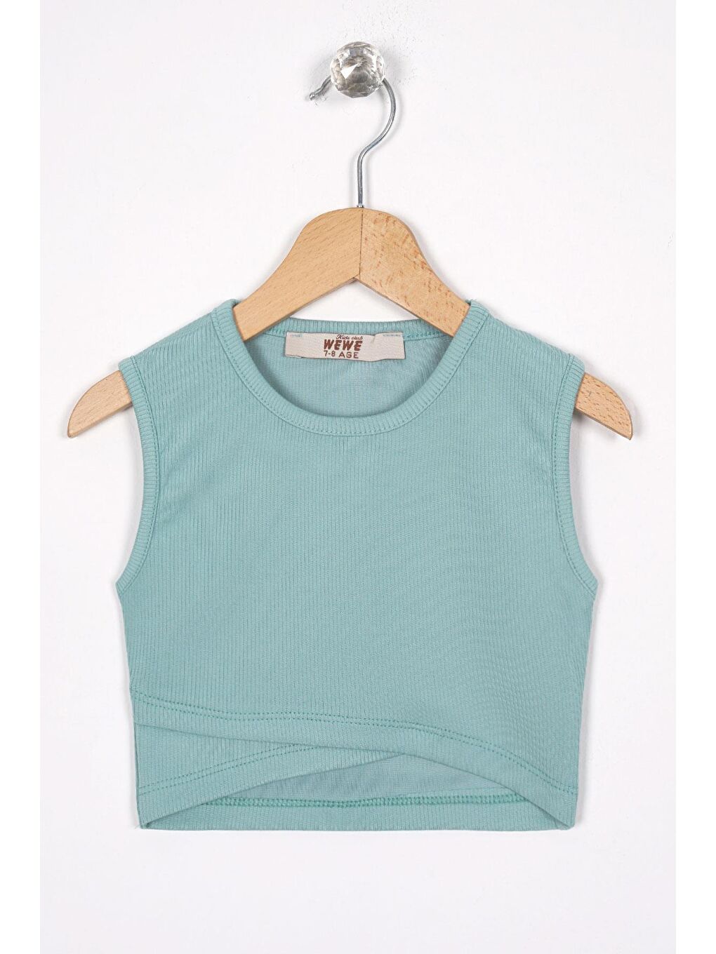 Yeşil Bisiklet Yaka Çapraz Bel Detaylı Kız Çocuk Tişört