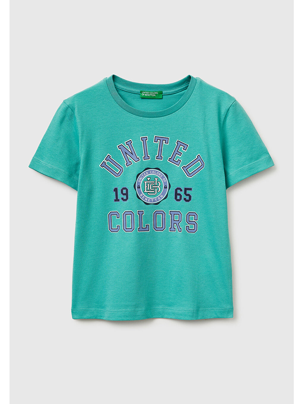 Erkek Çocuk Mavi-yeşil Önü Logo Baskılı Yuvarlak Yaka T-Shirt