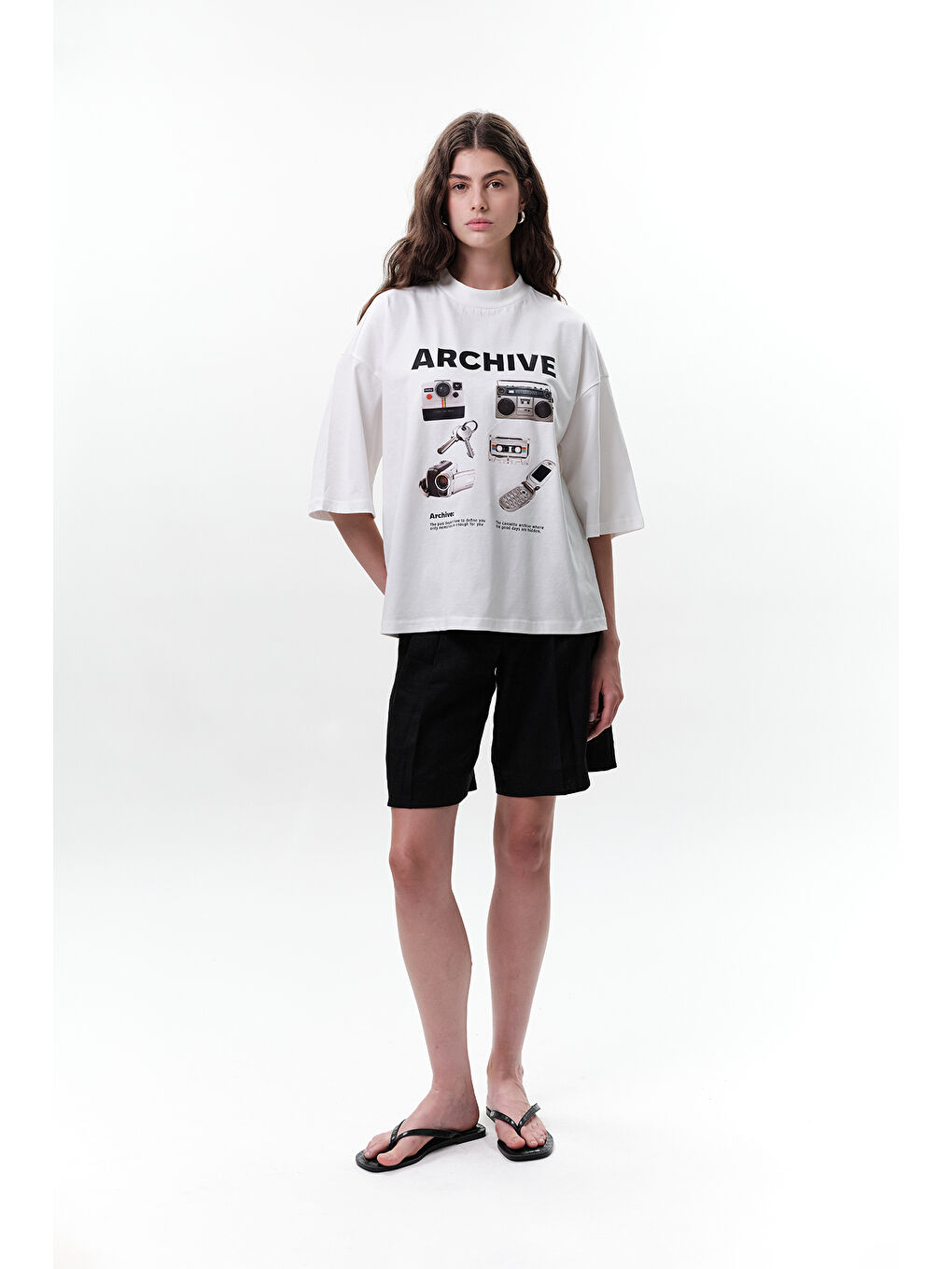 Beyaz Baskılı Kısa Kol T-Shırt Archıve-5