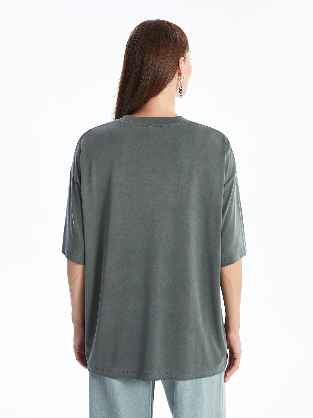 Dexia Haki Pau - Modal  Kumaş Düz Oversize Tshirt- Haki - 4