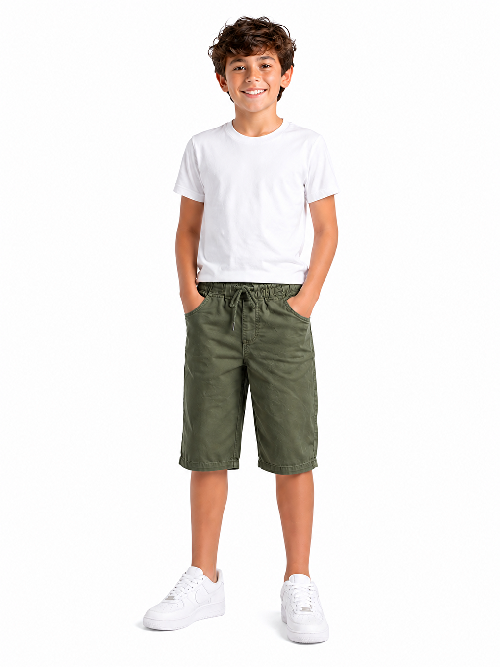 Haki Kids Beli Lastikli Erkek Çocuk Şort