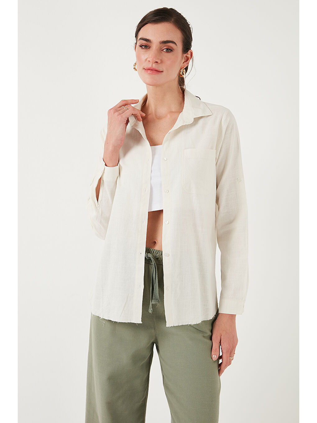 Ekru Pamuklu Regular Fit Cepli Gömlek Cf25S16992-2