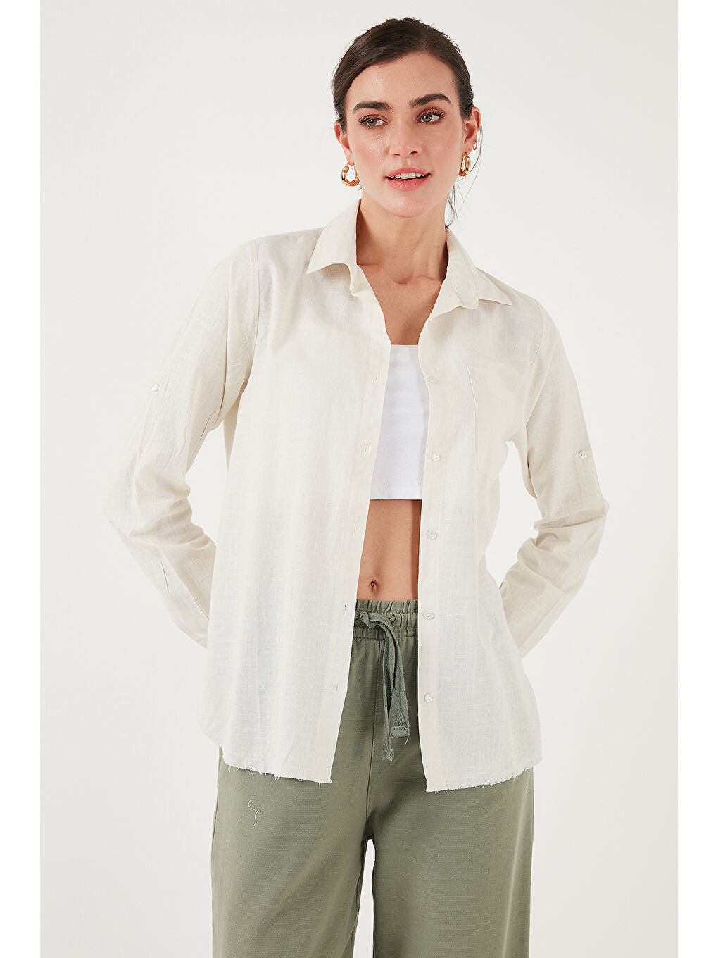 Ekru Pamuklu Regular Fit Cepli Gömlek Cf25S16992-3