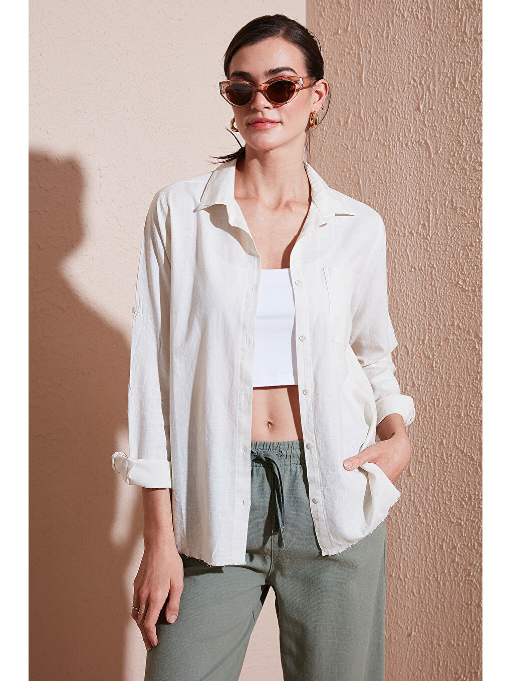 Ekru Pamuklu Regular Fit Cepli Gömlek Cf25S16992-4