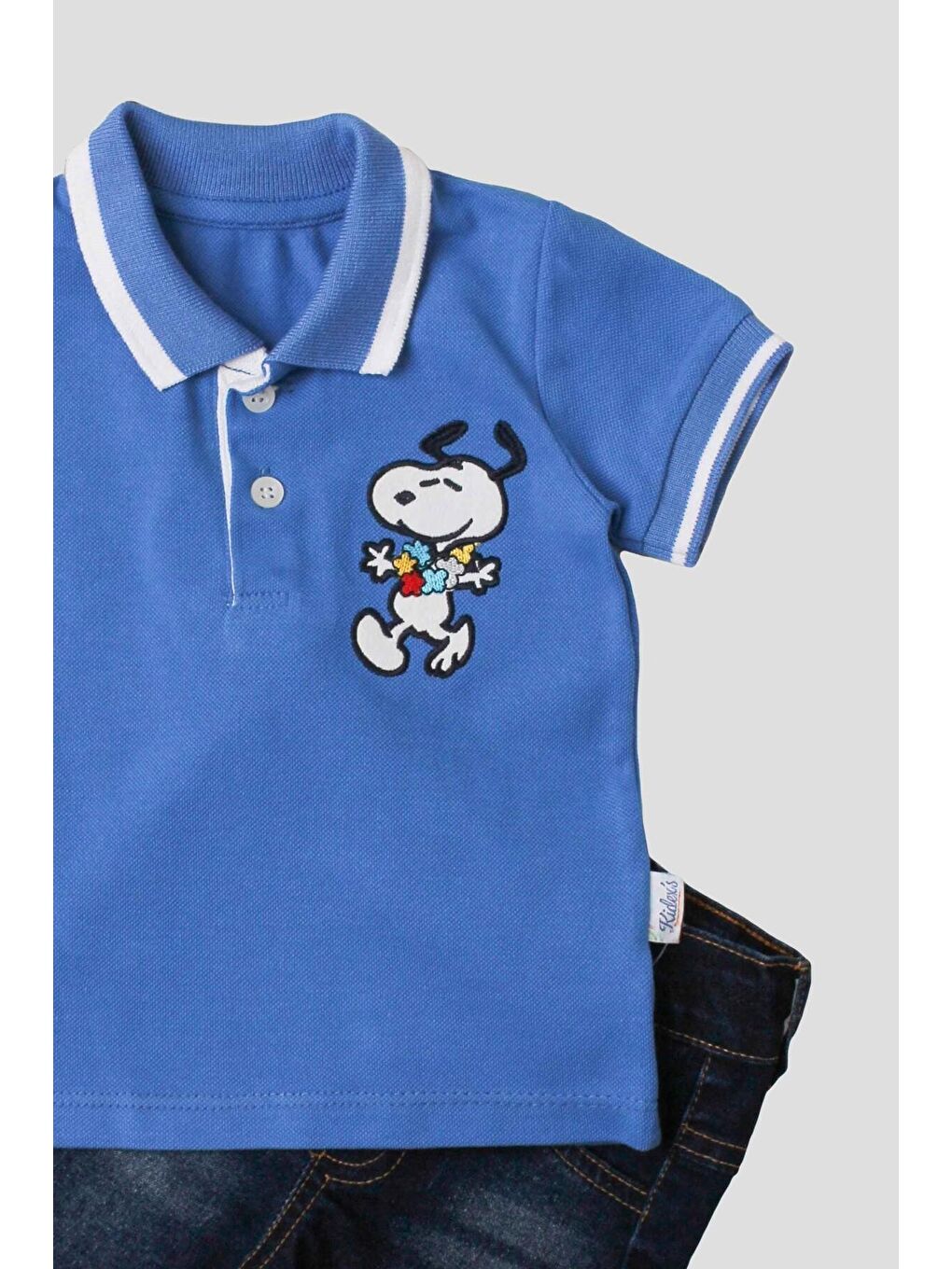 Mavi Erkek bebek pamuklu polo takım pantolon üst ikili takım-3