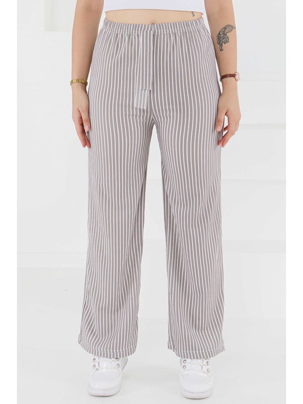 Çizgili Pantolon Gri - 27449-2