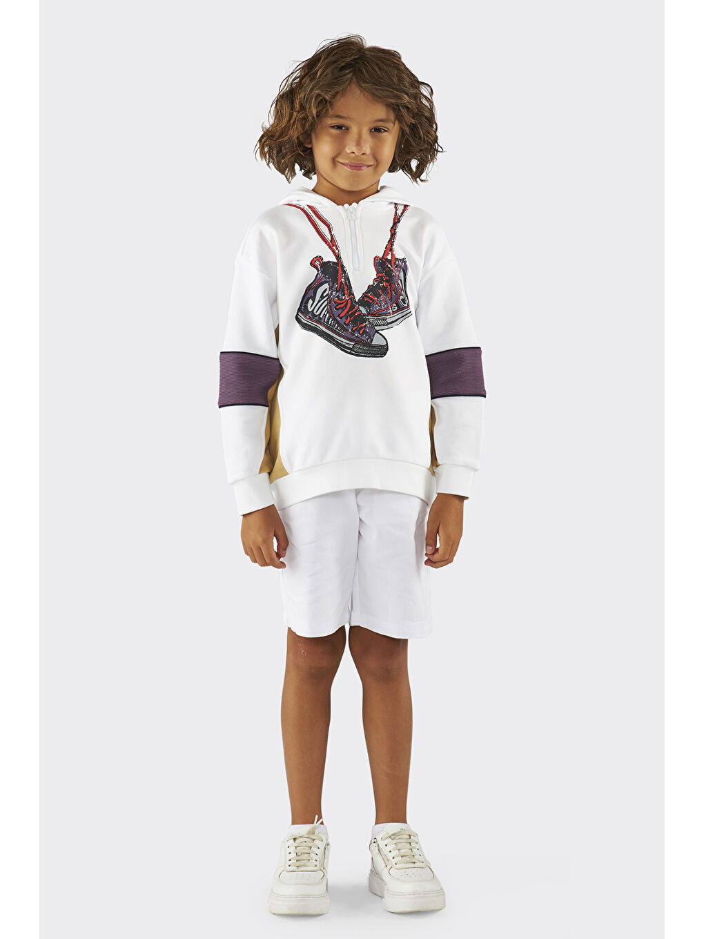 Beyaz Erkek Çocuk Kapüşonlu Sweatshirt