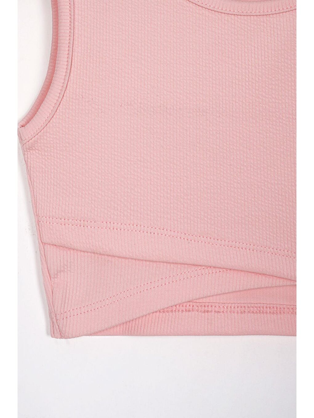 Pembe Bisiklet Yaka Çapraz Bel Detaylı Kız Çocuk Tişört-1