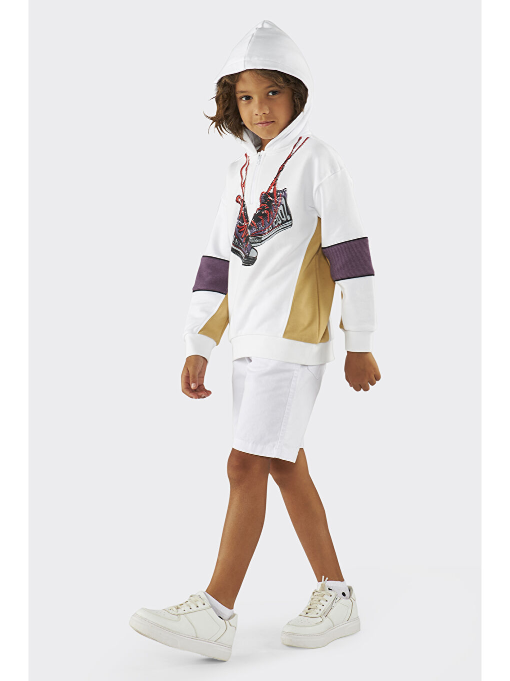 Beyaz Erkek Çocuk Kapüşonlu Sweatshirt-1