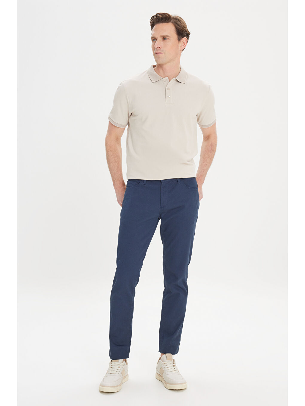 Erkek Lacivert Slim Fit Dar Kesim 5 Cep Armürlü Esnek Pantolon-1