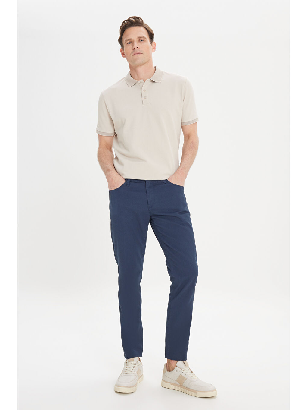 Erkek Lacivert Slim Fit Dar Kesim 5 Cep Armürlü Esnek Pantolon-3