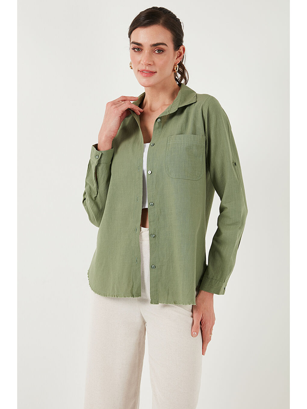 Haki Pamuklu Regular Fit Cepli Gömlek Cf25S16992-2