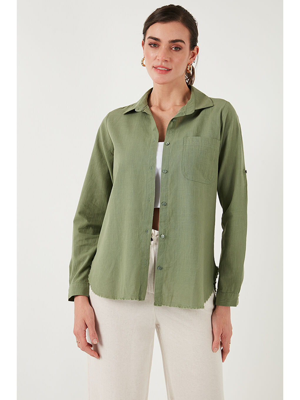 Haki Pamuklu Regular Fit Cepli Gömlek Cf25S16992-3