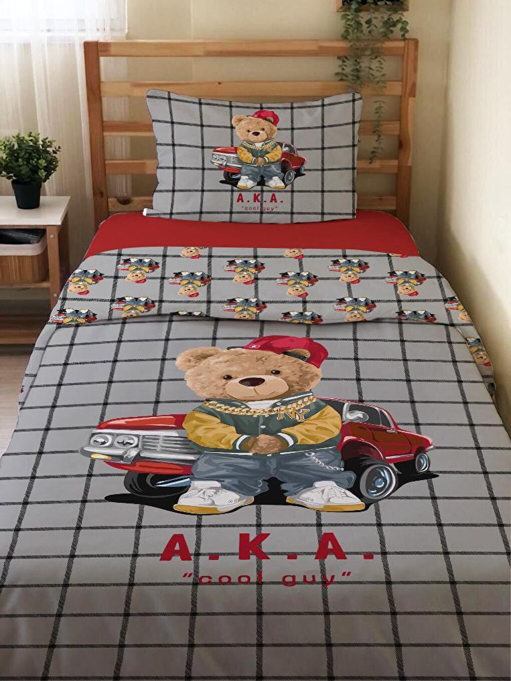 EVMİLA Karışık Çift Taraflı Teddy Araba Desenli Çarşafsız 2'li Takım Baskılı Tek Kişilik Nevresim Takımı 160x220 Cm