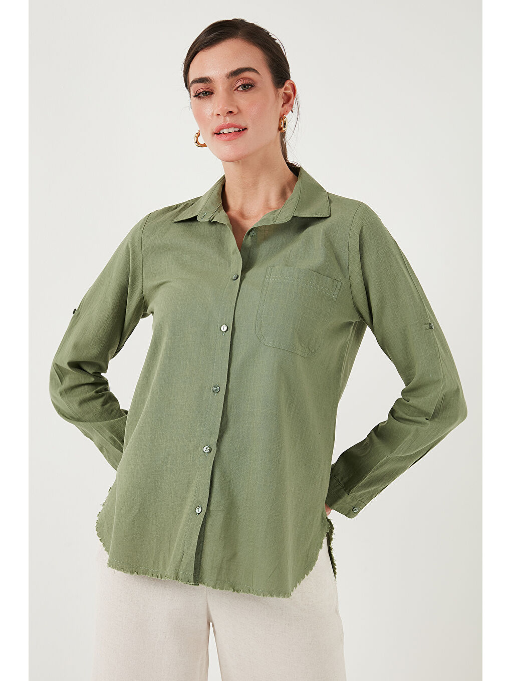 Haki Pamuklu Regular Fit Cepli Gömlek Cf25S16992-5