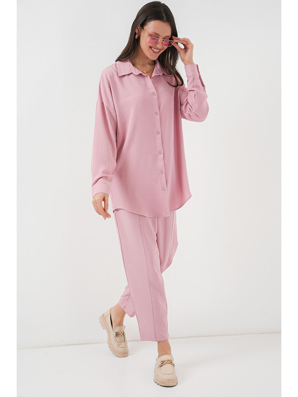 Pembe 6593 Oversize İkili Takım - Pudra