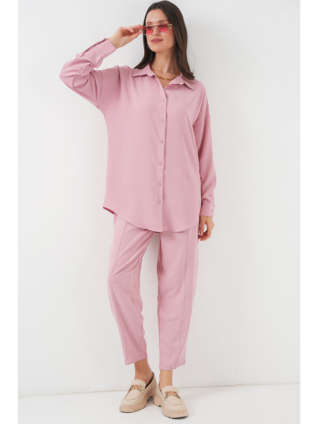 Pembe 6593 Oversize İkili Takım - Pudra-2