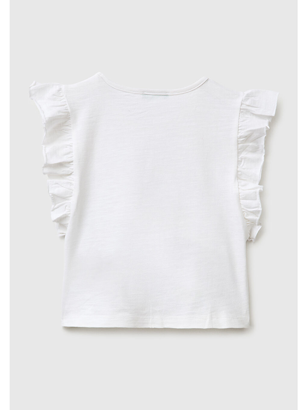Kız Çocuk Beyaz İşlemeli Kelebek Baskılı Kolları Fırfırlı T-Shirt-1