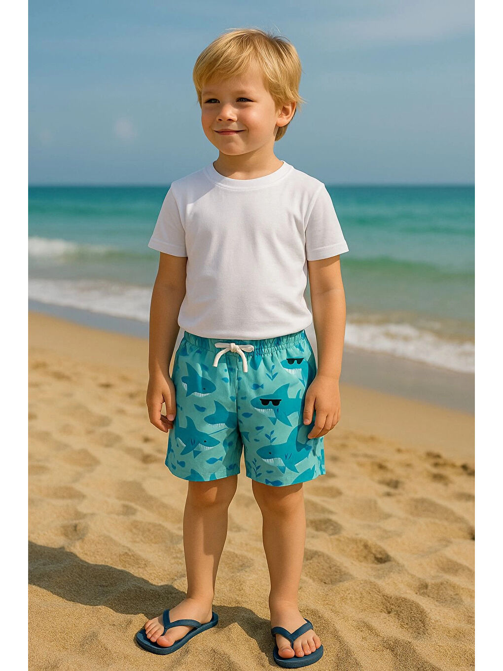 Turkuaz Erkek Çocuk Desenli Deniz Şortu 50501