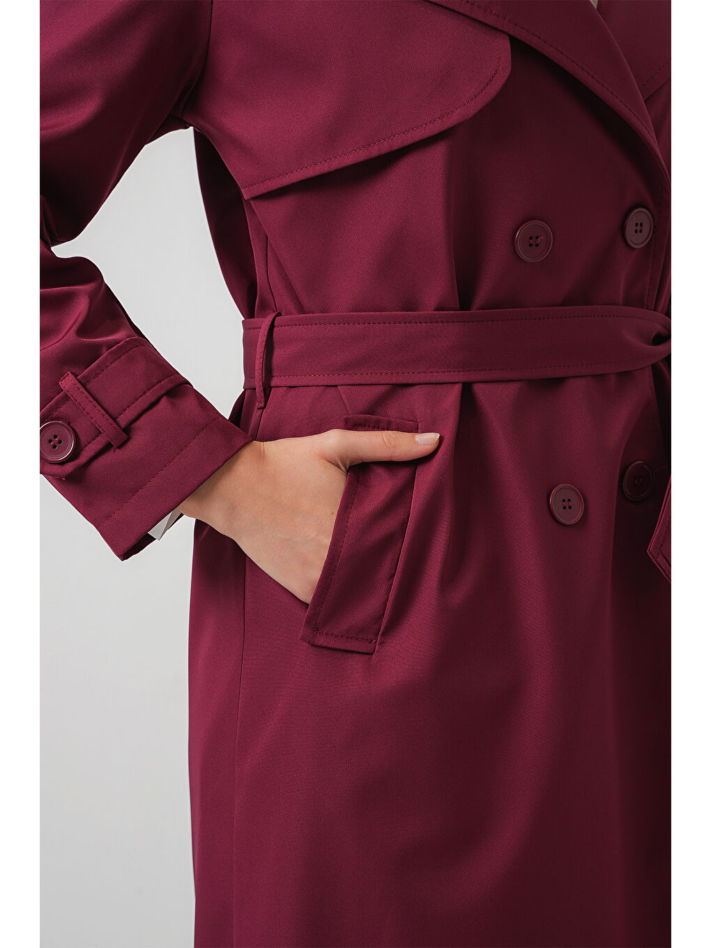 5918 Kruvaze Yaka Trençkot - Bordo-4