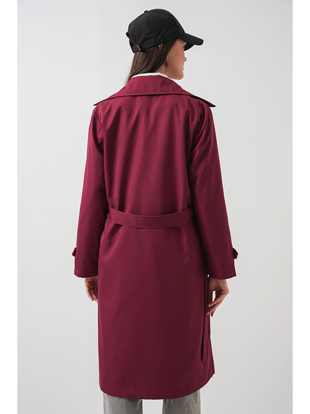 5918 Kruvaze Yaka Trençkot - Bordo-5