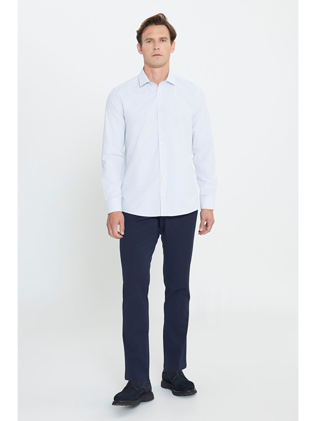 Mavi Erkek Beyaz Mint Pamuklu Oxford Slim Fit Dar Kesim Klasik Yaka Armürlü Gömlek-1