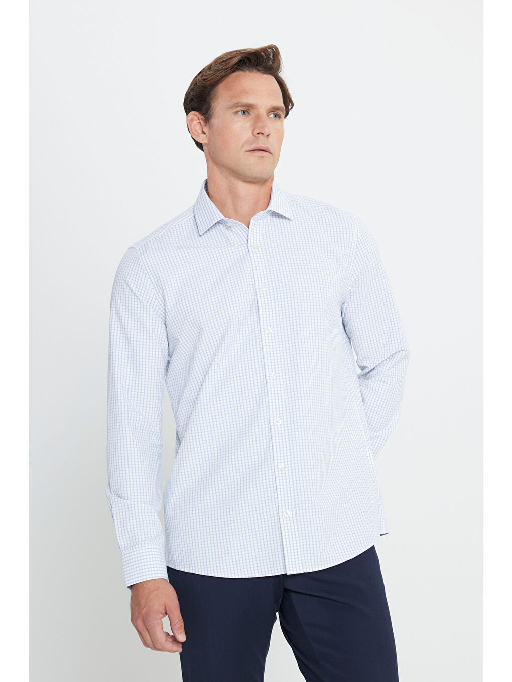 Mavi Erkek Beyaz Mint Pamuklu Oxford Slim Fit Dar Kesim Klasik Yaka Armürlü Gömlek-2