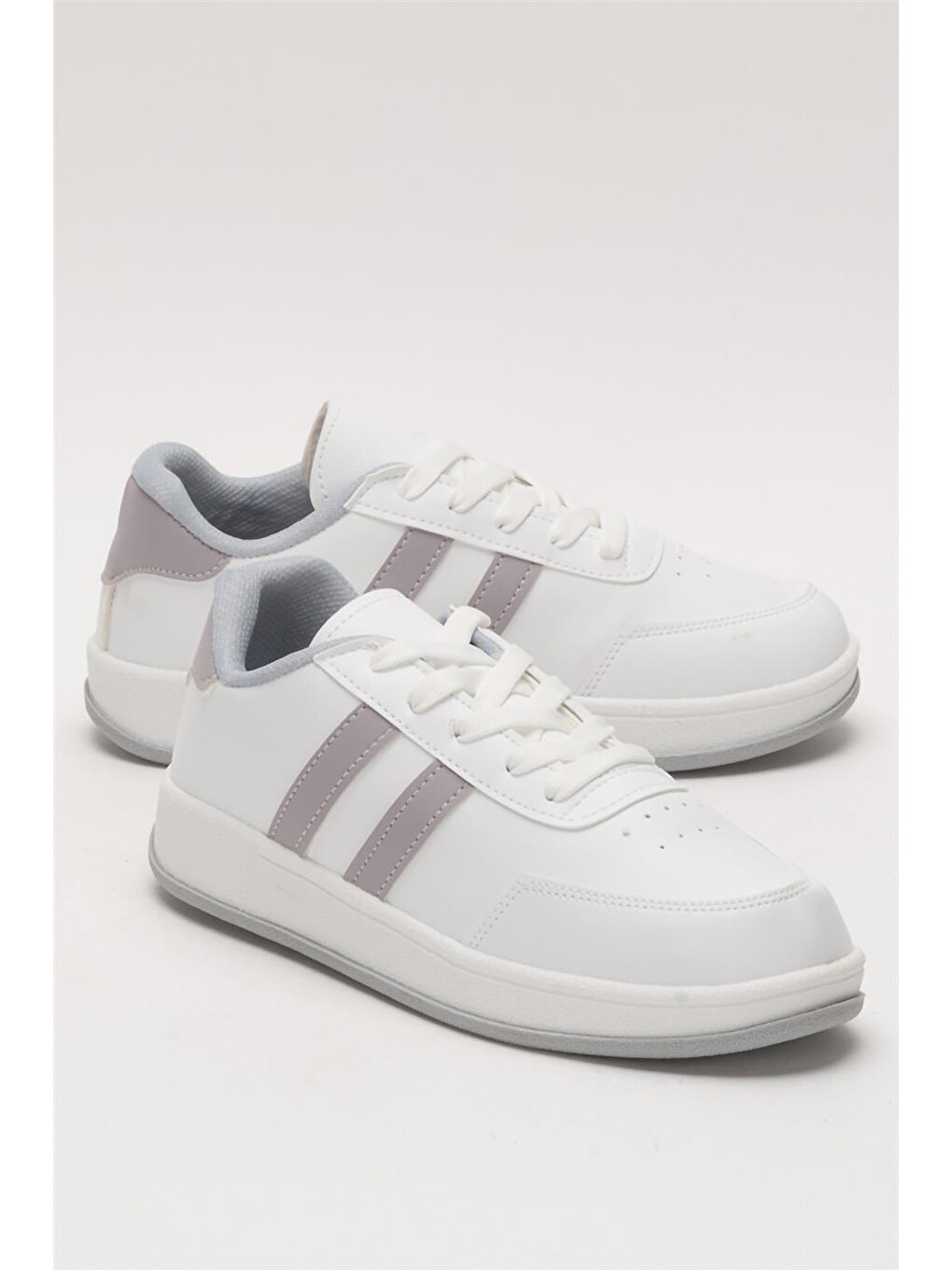Unisex Düz Hafif Taban Günlük Sneaker Ayakkabı Beyaz - Grİ-1