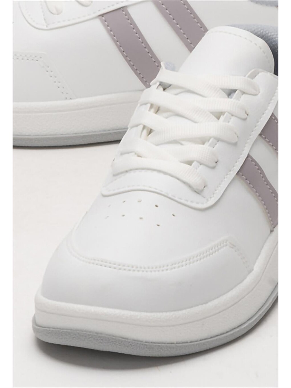 Unisex Düz Hafif Taban Günlük Sneaker Ayakkabı Beyaz - Grİ-4