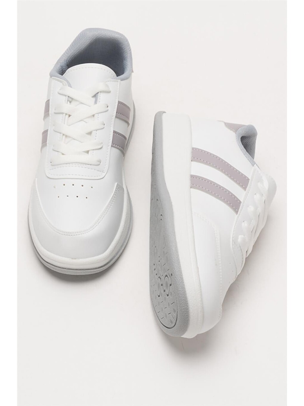 Unisex Düz Hafif Taban Günlük Sneaker Ayakkabı Beyaz - Grİ-6