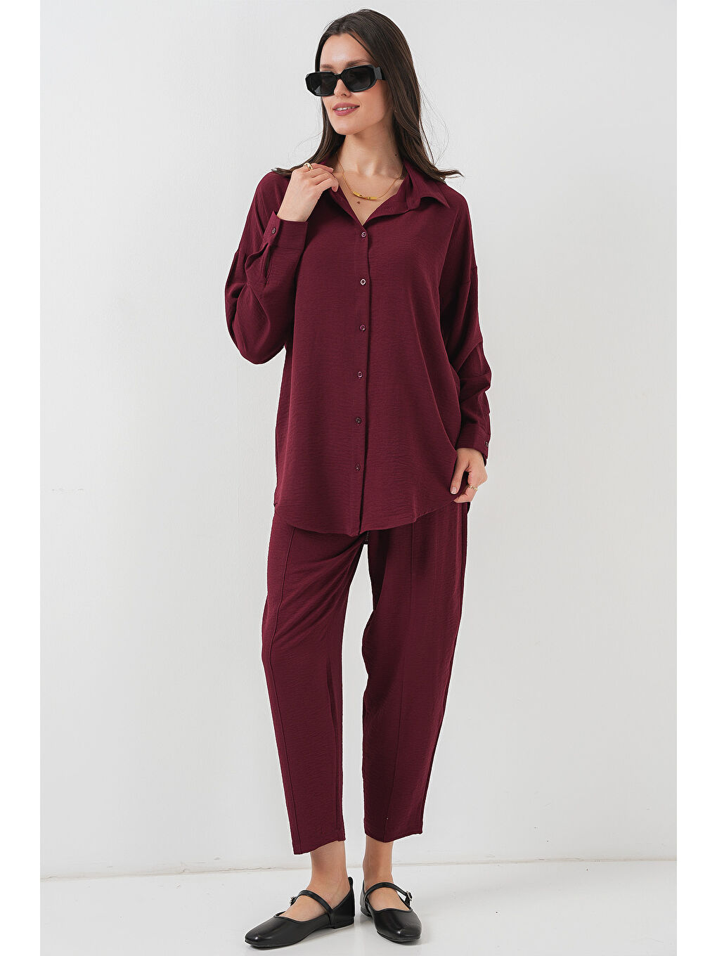 6593 Oversize İkili Takım - Bordo