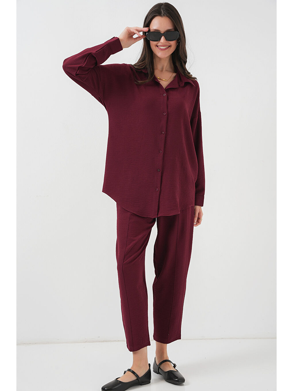 6593 Oversize İkili Takım - Bordo-2