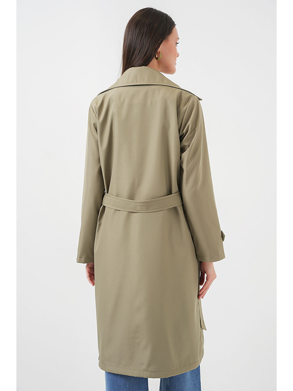 Yeşil 5918 Kruvaze Yaka Trençkot - Çağla-6