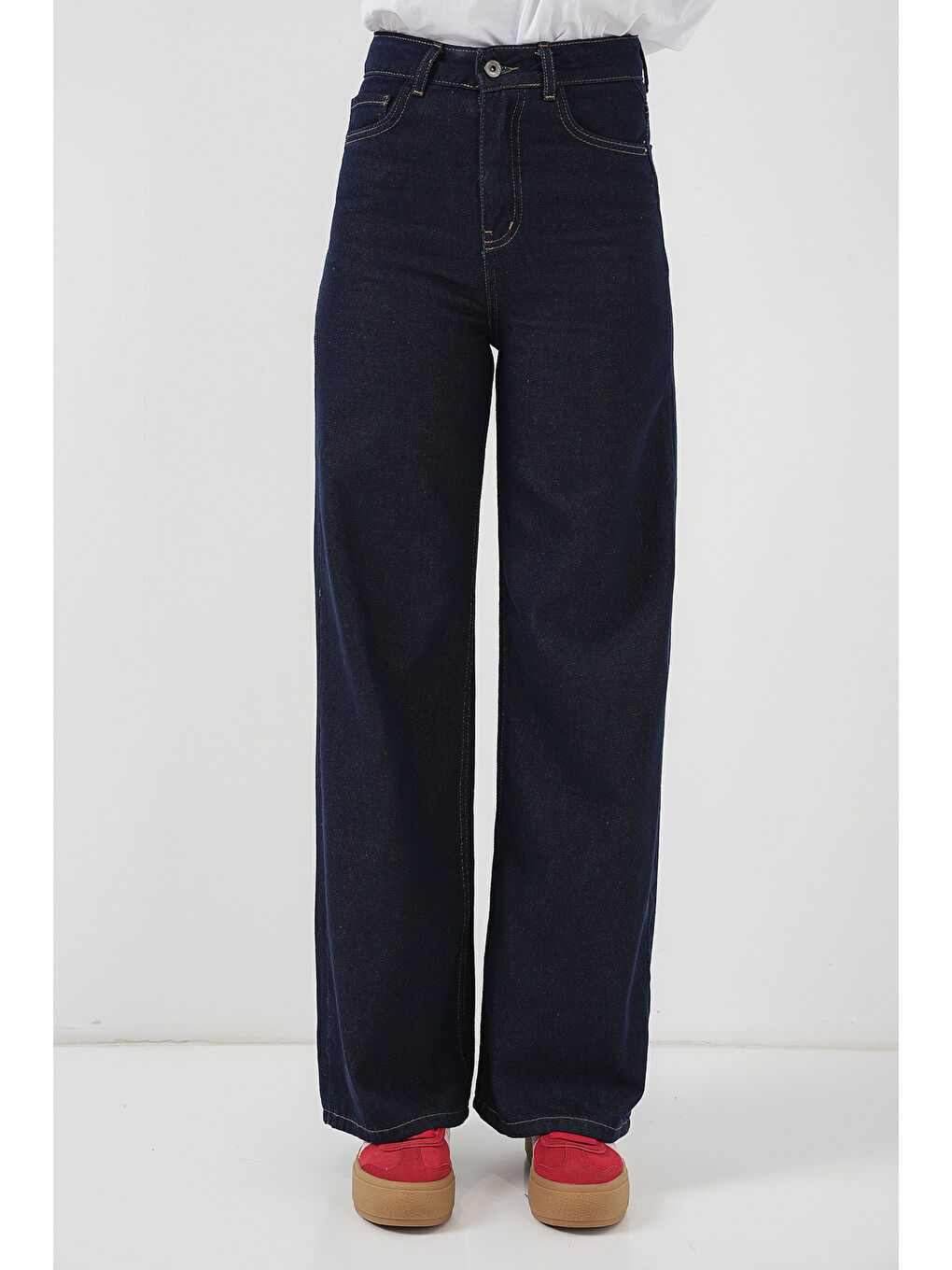 Kadın Bol Paça Yüksek Bel Palazzo Jean Pantolon 6656   K  Lacivert-1