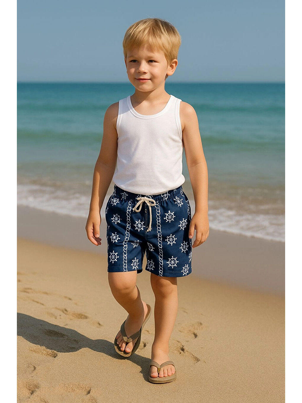 Lacivert Erkek Çocuk Desenli Deniz Şortu 50501