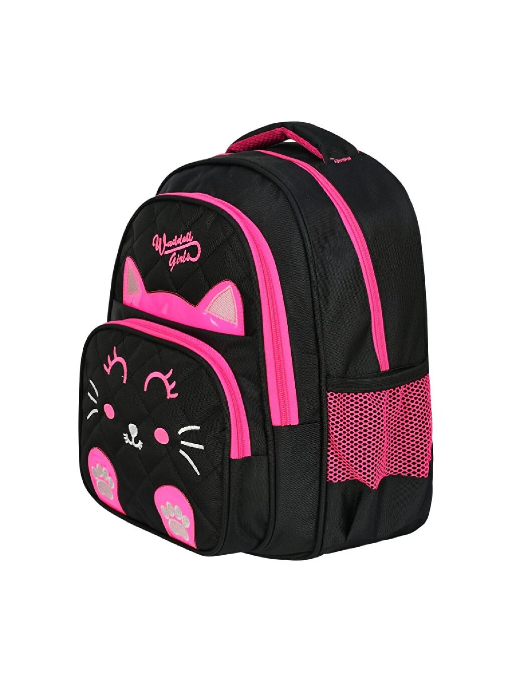 3 Bölmeli İlkokul Çantası ve Beslenme Çantası Kedi Siyah-Pembe 5011-2