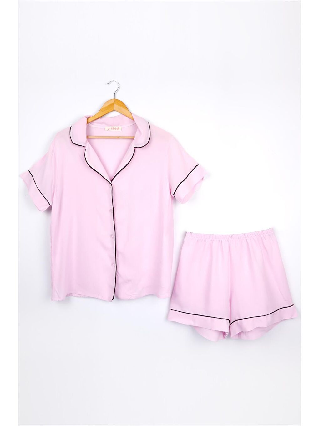 Açık Pembe Biyeli Kadın Şortlu Pijama Takımı