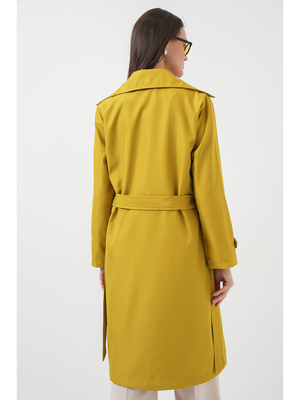 5918 Kruvaze Yaka Trençkot - Yağ Yeşil-6